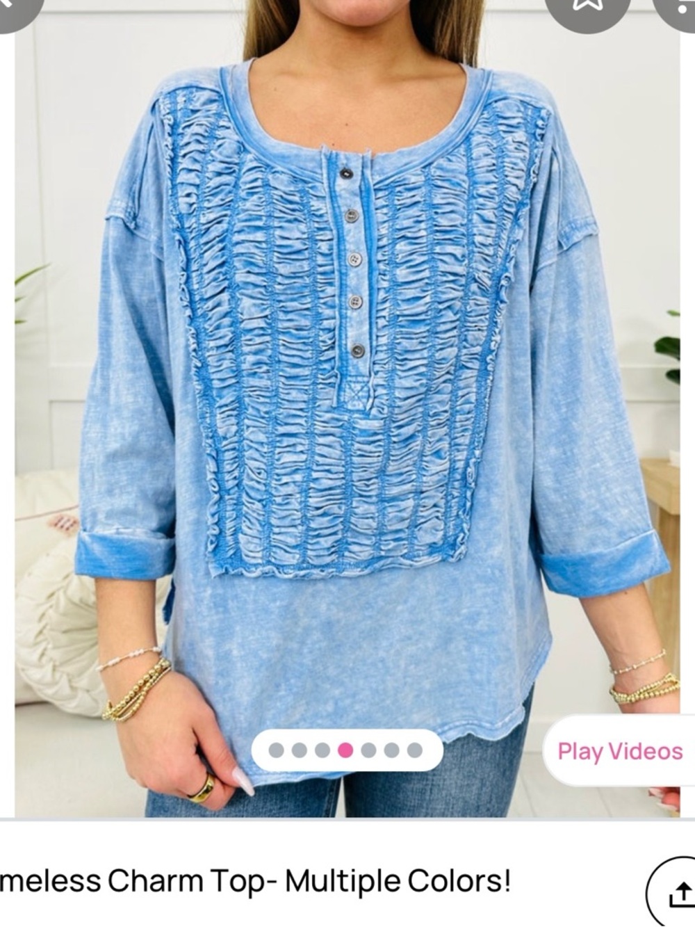 Oli & Hali Light Blue Ruched Henley Top